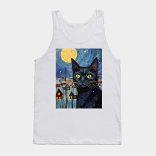 Black Cat Christmas Starry Night Tank Top